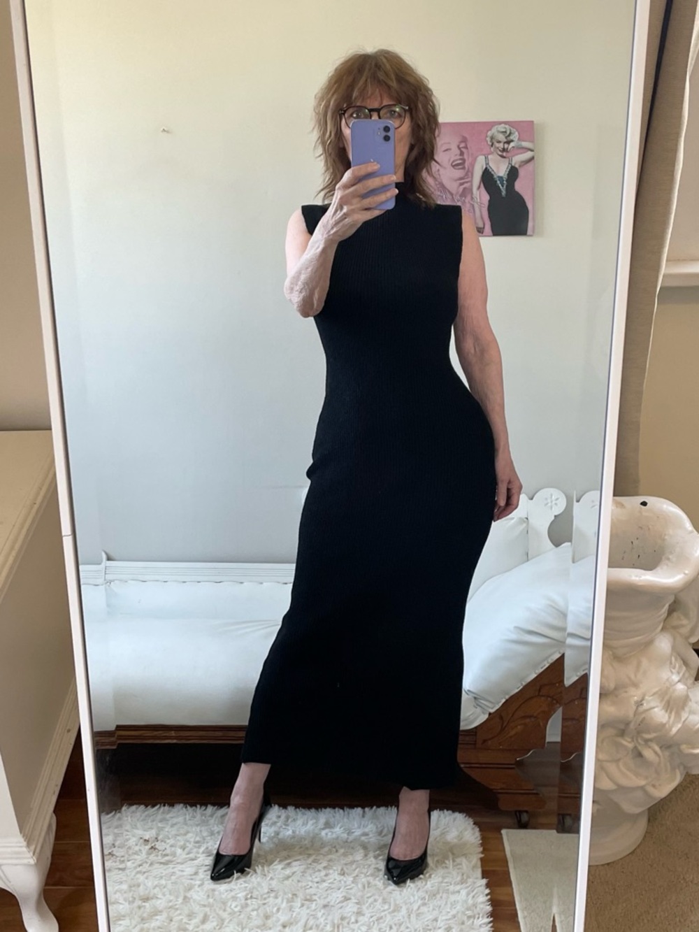 PRETTYGARDEN BLACK RIBBED KNIT SLEEVELESS MAXI DRESS BACK SLIT STRETCH